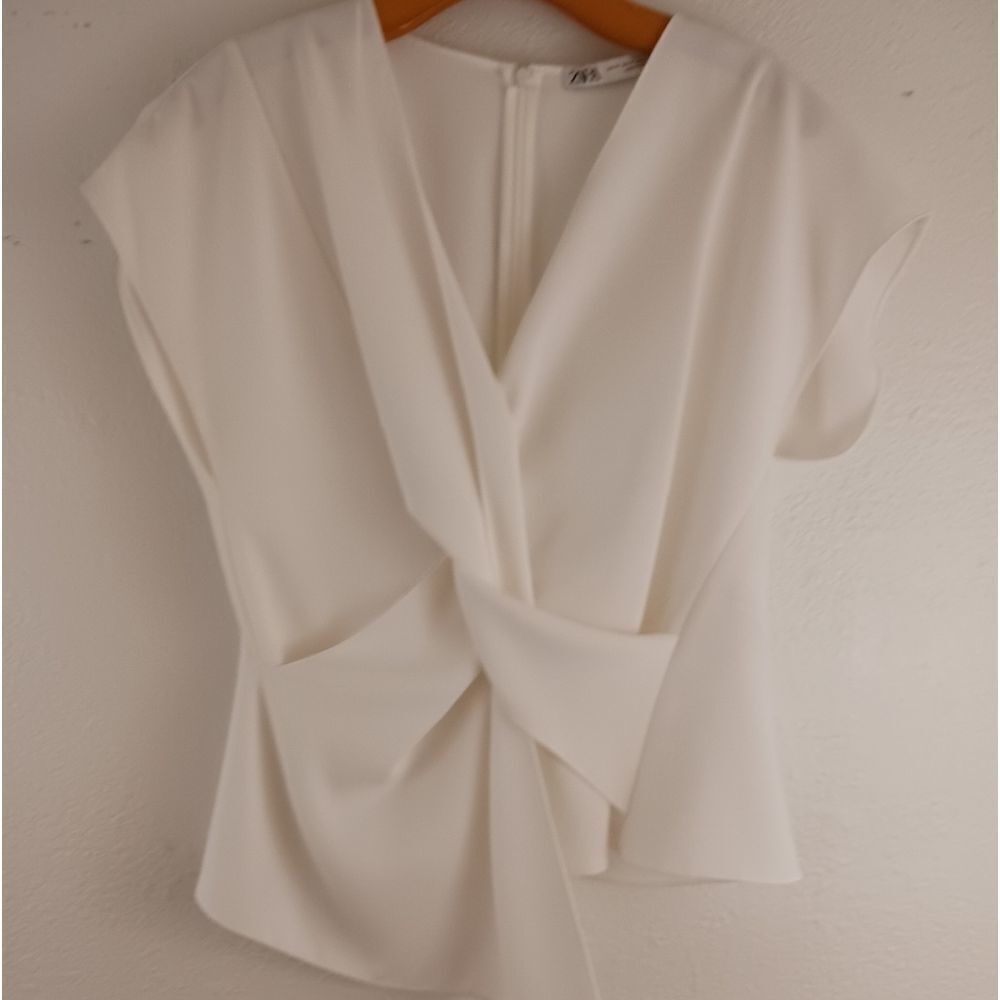 Zara white one sleeve tie front blouse size M